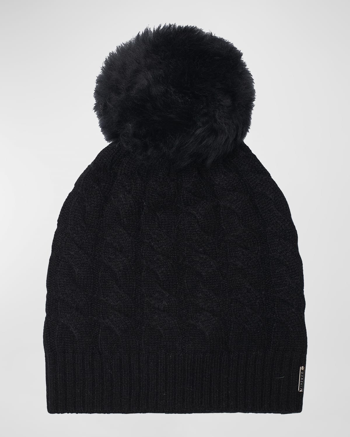 Gorski Cashmere Knit Toscana Lamb Pom Beanie In Black Black