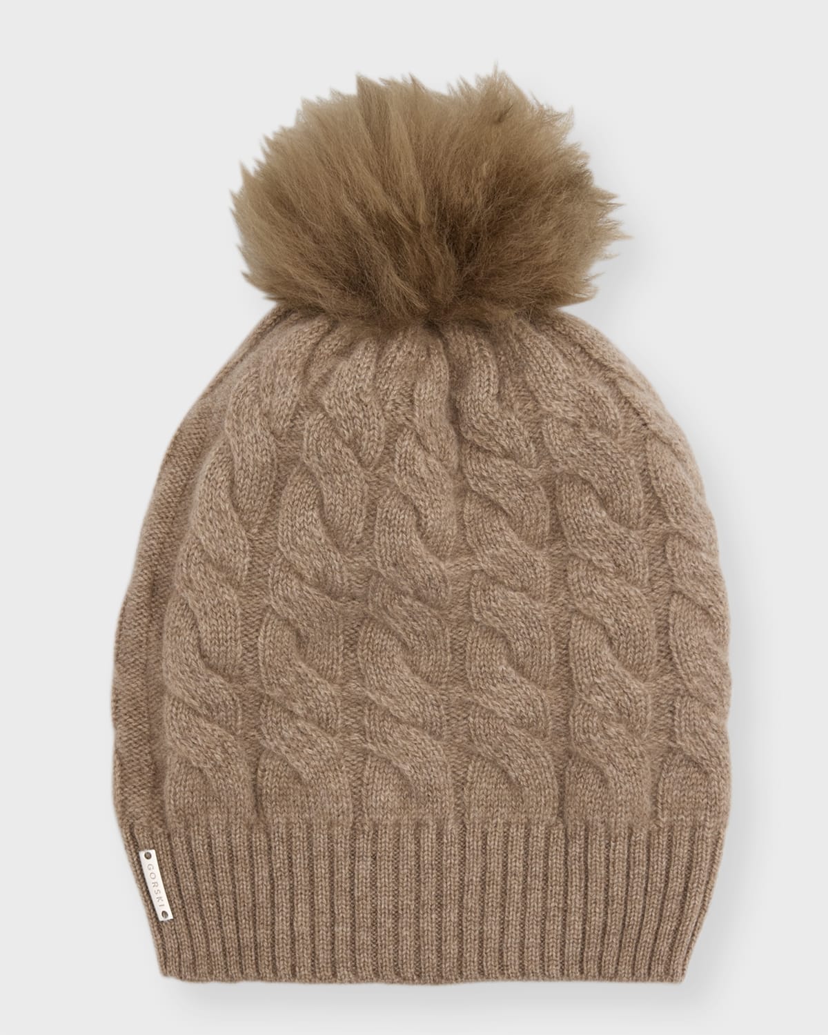 Gorski Cashmere Knit Toscana Lamb Pom Beanie In Khaki Khaki