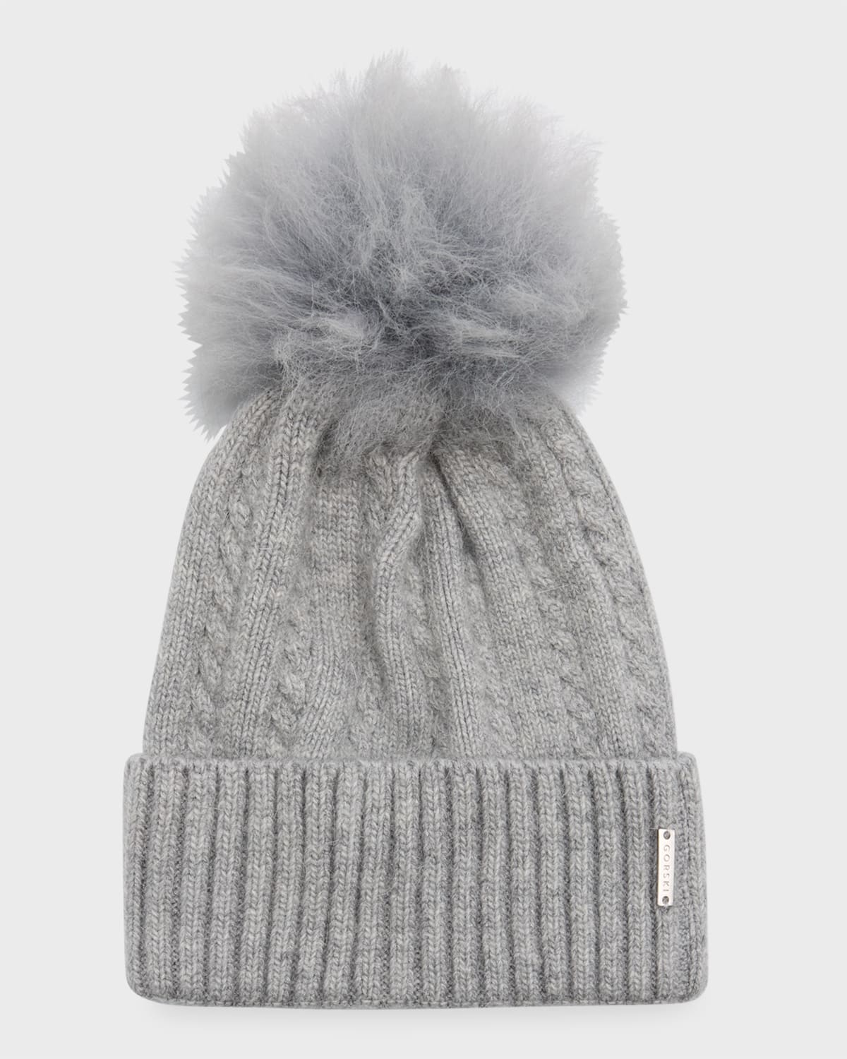 Gorski Cable-knit Toscana Lamb Pom Beanie In Gray Gray