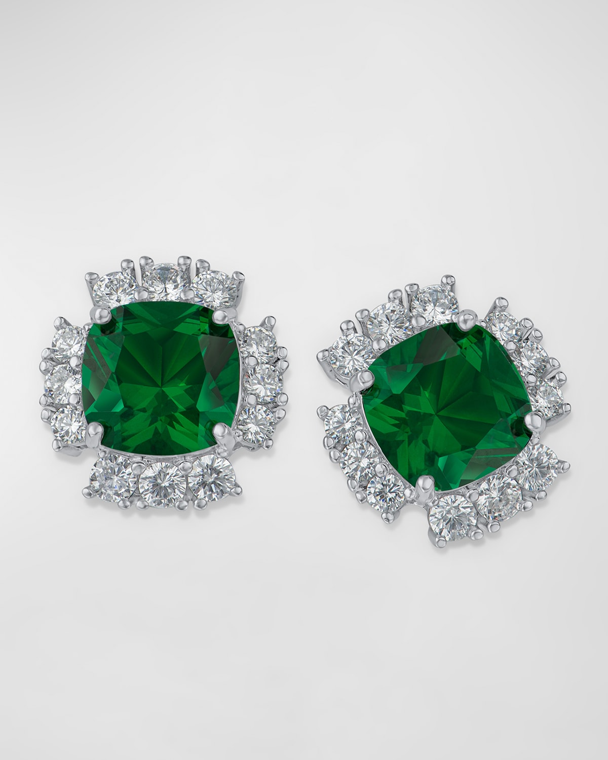 Kenneth Jay Lane Round And Cushion Cubic Zirconia Royal Glam Post Earrings In Green