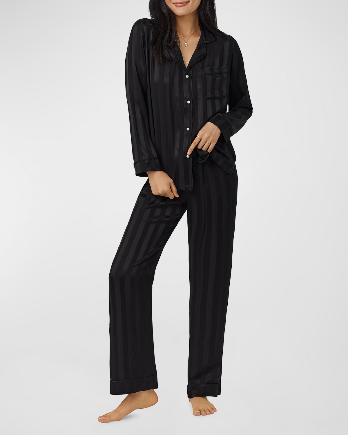 Bedhead Pajamas Striped Organic Cotton & Silk Pajama Set In Onyx