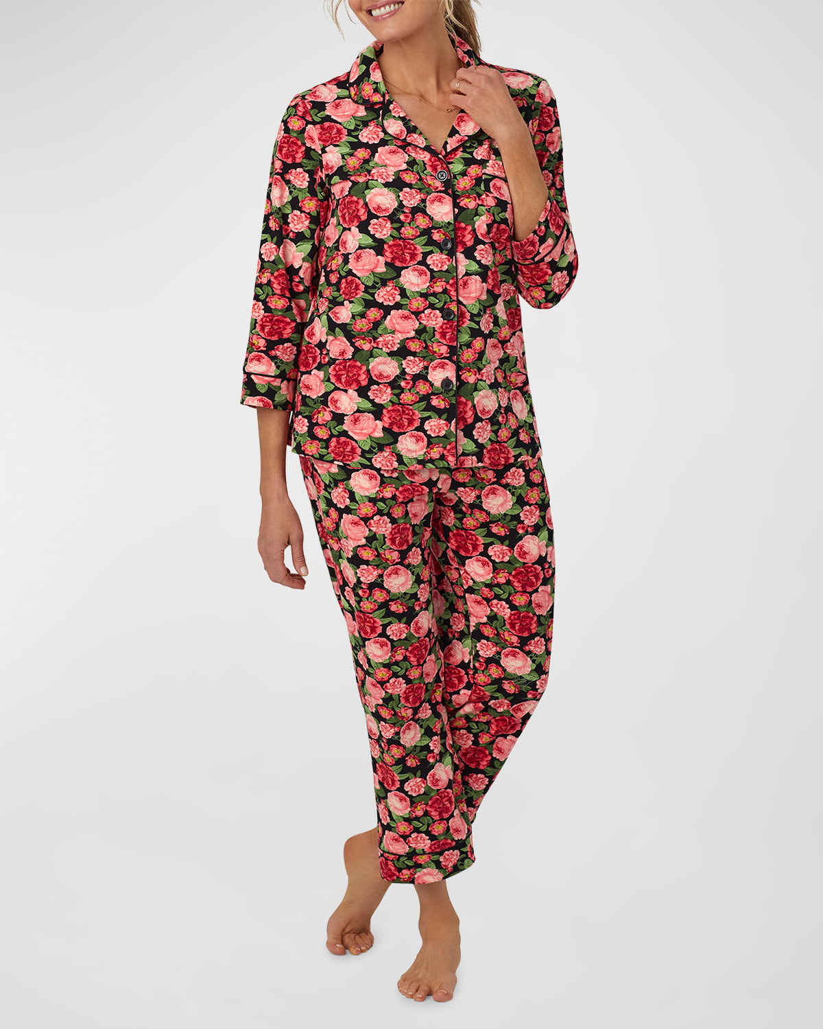 Bedhead Pajamas Cropped Floral-print Pajama Set In Roses Are Red