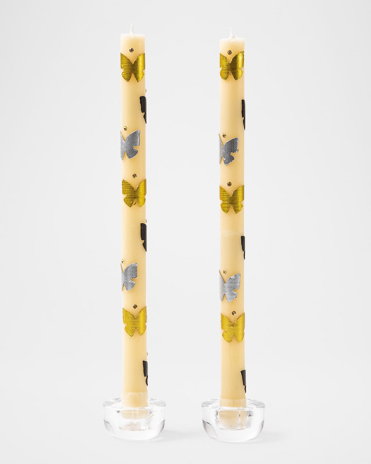 Mackenzie-childs Butterfly Silver/gold Dinner Candles, Set Of 2