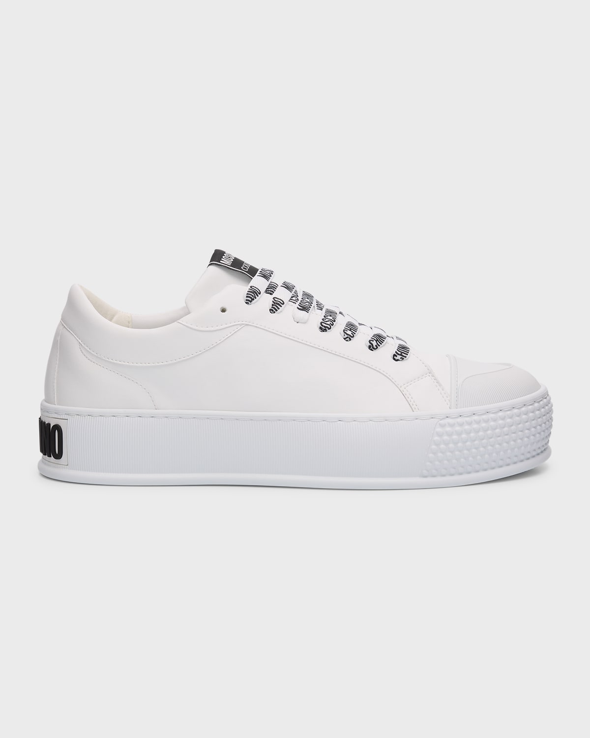 Shop Moschino Men's Leather Low-top Sneakers In White