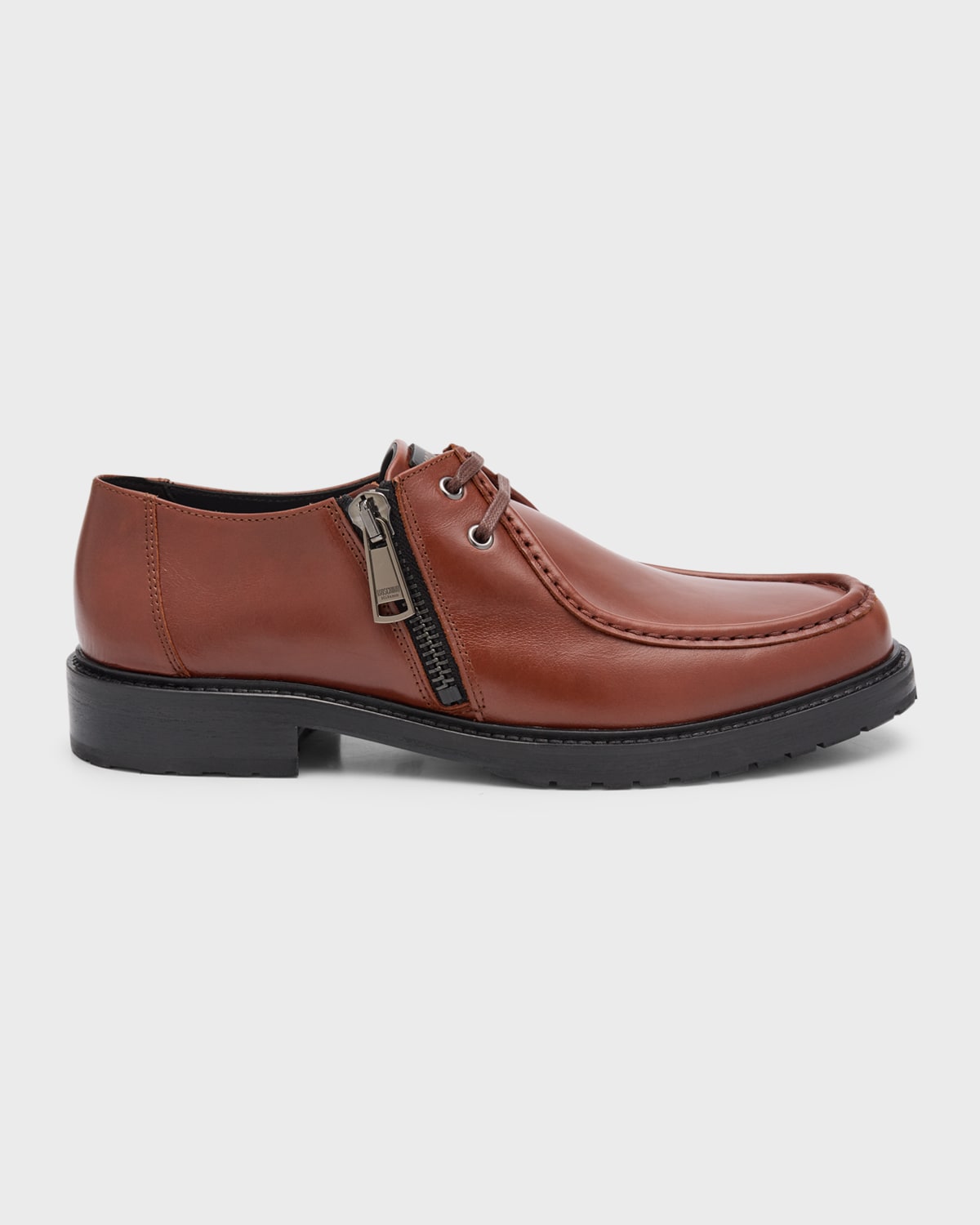 Moschino Men's Leather Casual Moc-toe Loafers In Chestnut