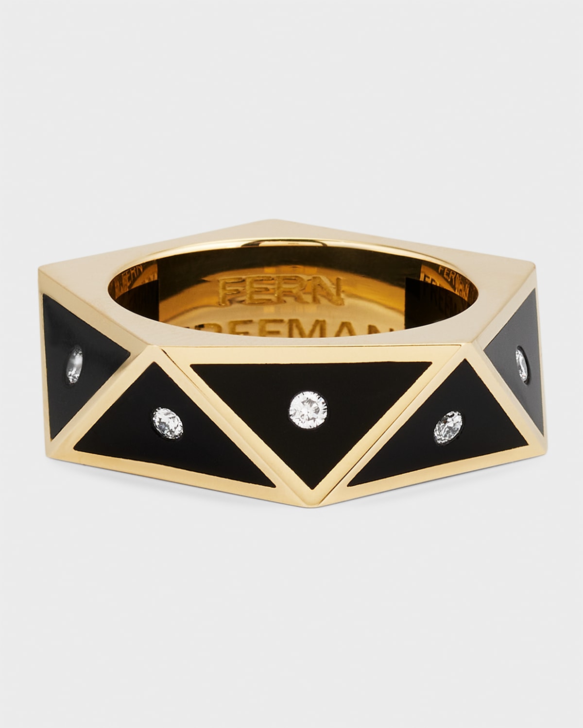 Fern Freeman Jewelry 18k Yellow Gold Black Ceramic Pentagon Ring With Diamonds