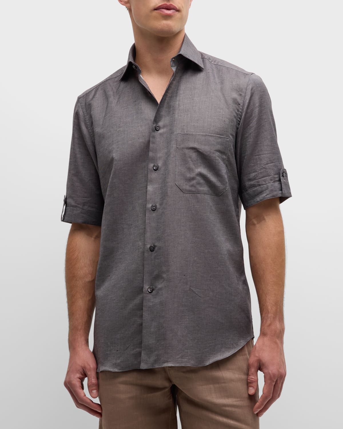 Shop Stefano Ricci Men's Cotton Short-sleeve Shirt In Purple