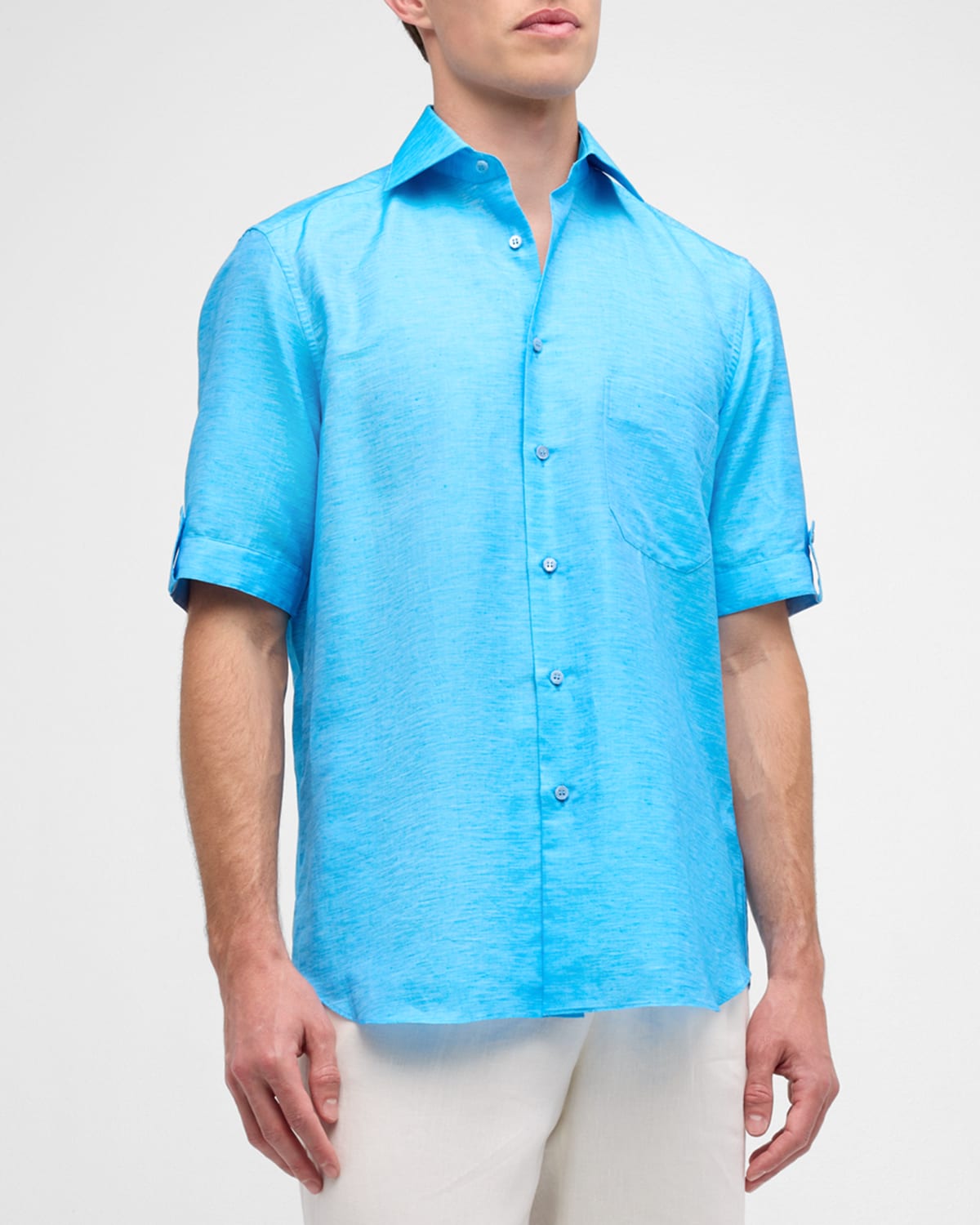 Shop Stefano Ricci Men's Cotton Short-sleeve Shirt In Turquoise