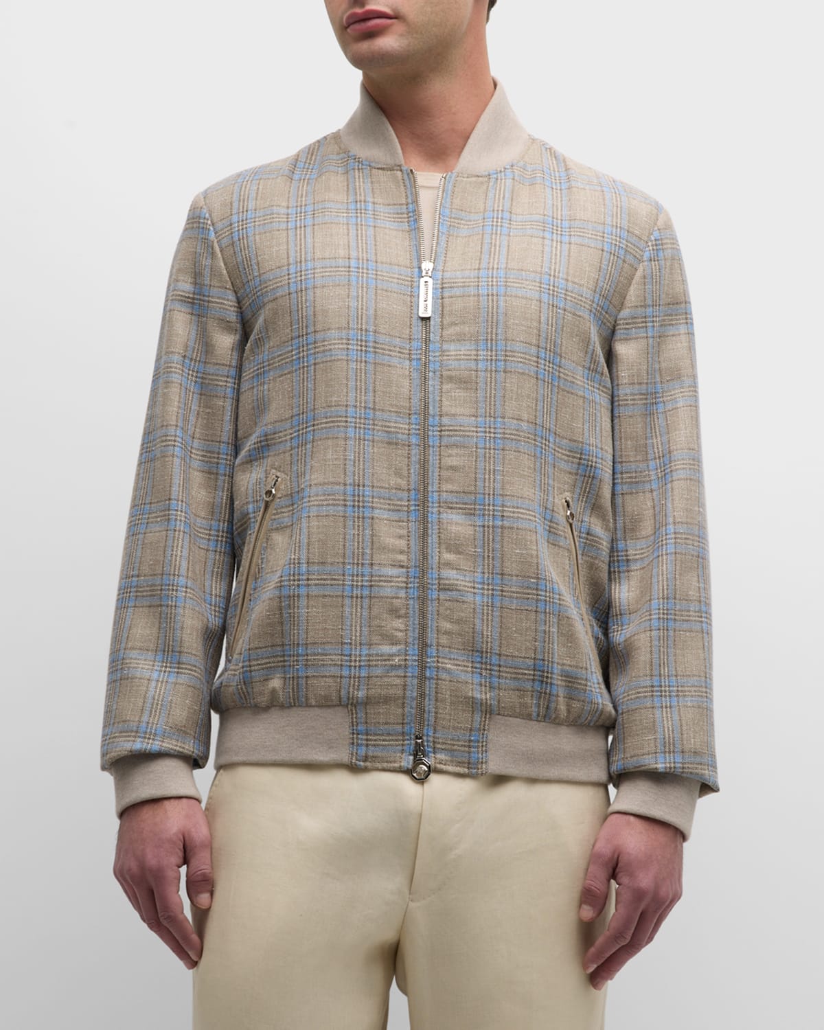 Stefano Ricci Men's Plaid Full-zip Blouson Jacket In Light Grey