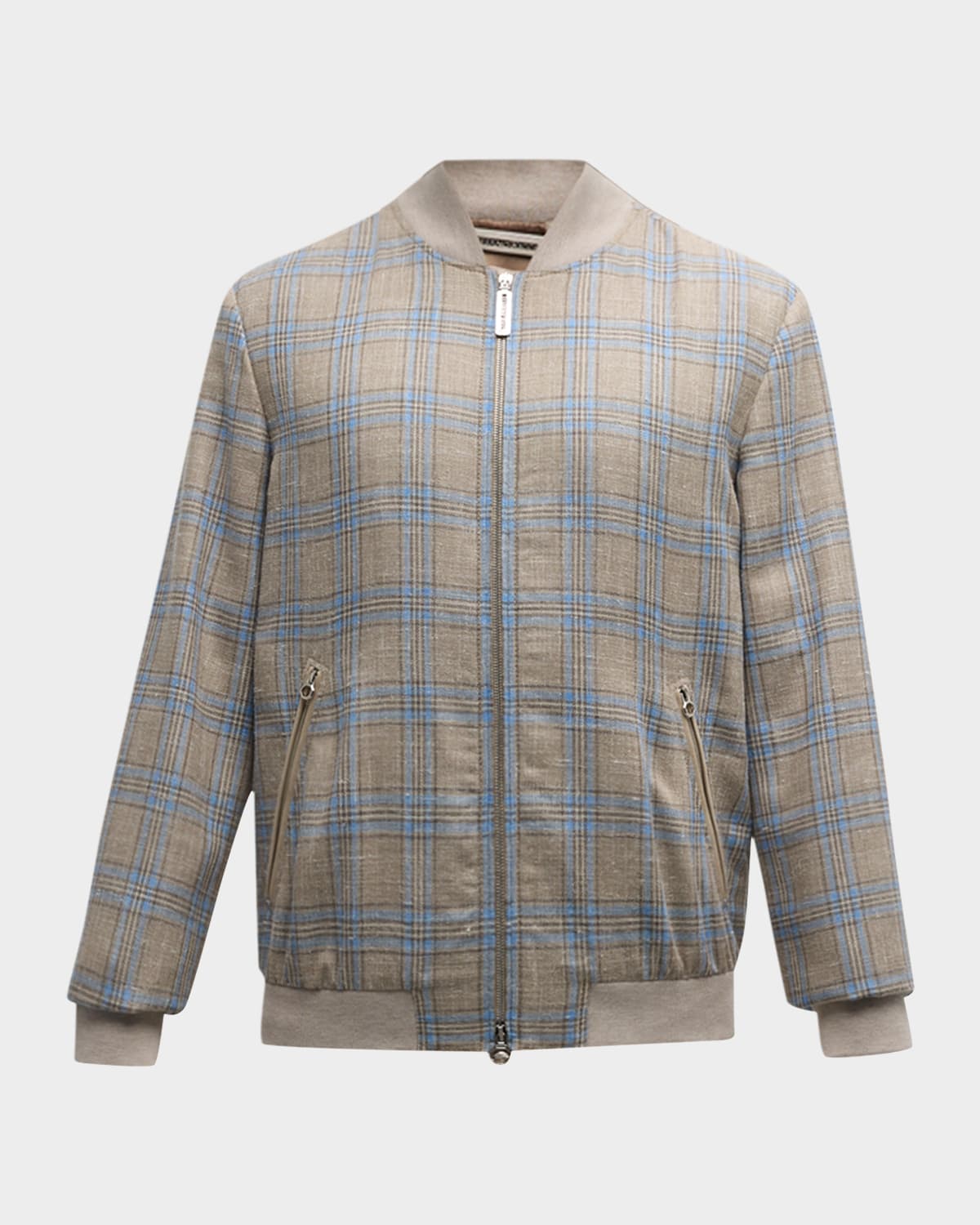 Stefano Ricci Men's Plaid Bomber Jacket In Light Grey