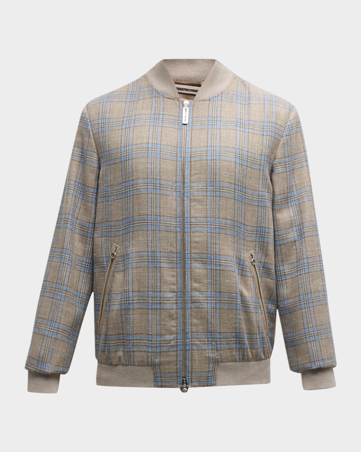 Stefano Ricci Men's Plaid Full-zip Blouson Jacket In Light Grey