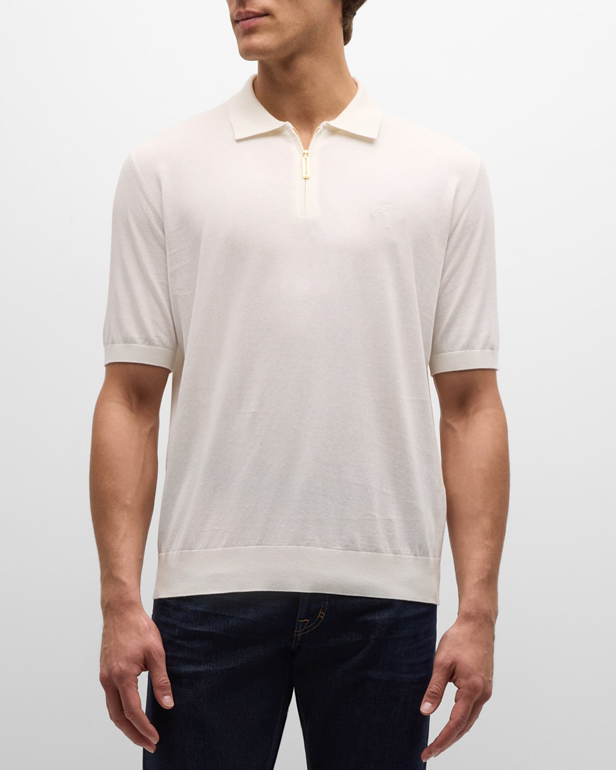 Shop Stefano Ricci Men's Quarter-zip Short-sleeve Polo Sweater In White