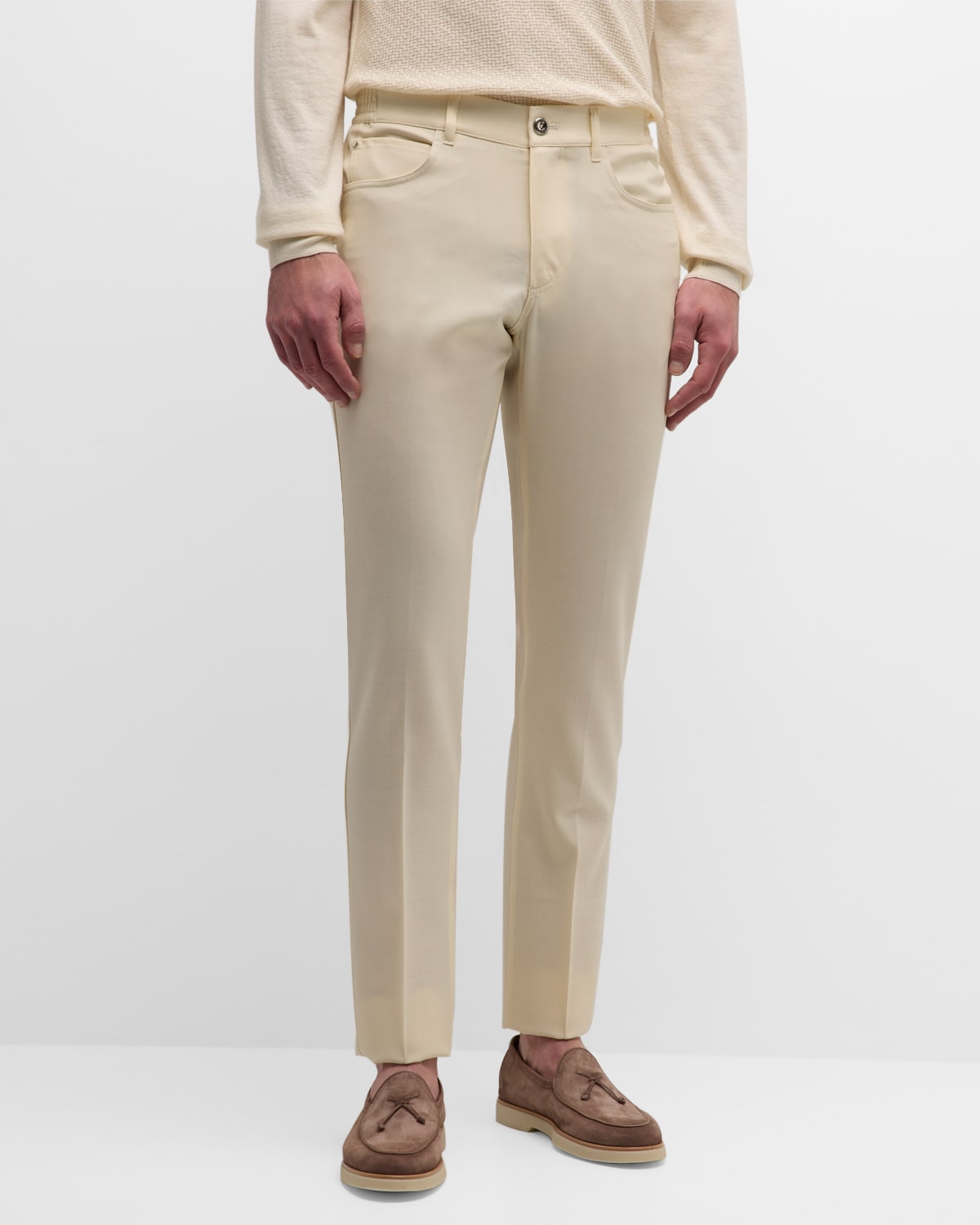Stefano Ricci Men's Wool Stretch 5-pocket Trousers In White