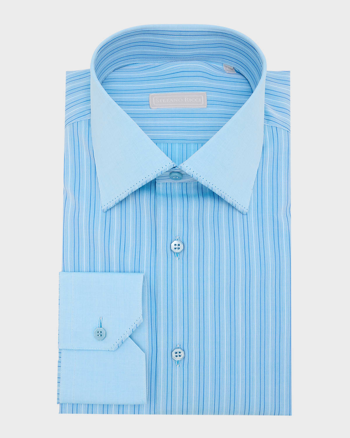 Shop Stefano Ricci Men's Cotton Stripe Dress Shirt In Tourquois  Blue