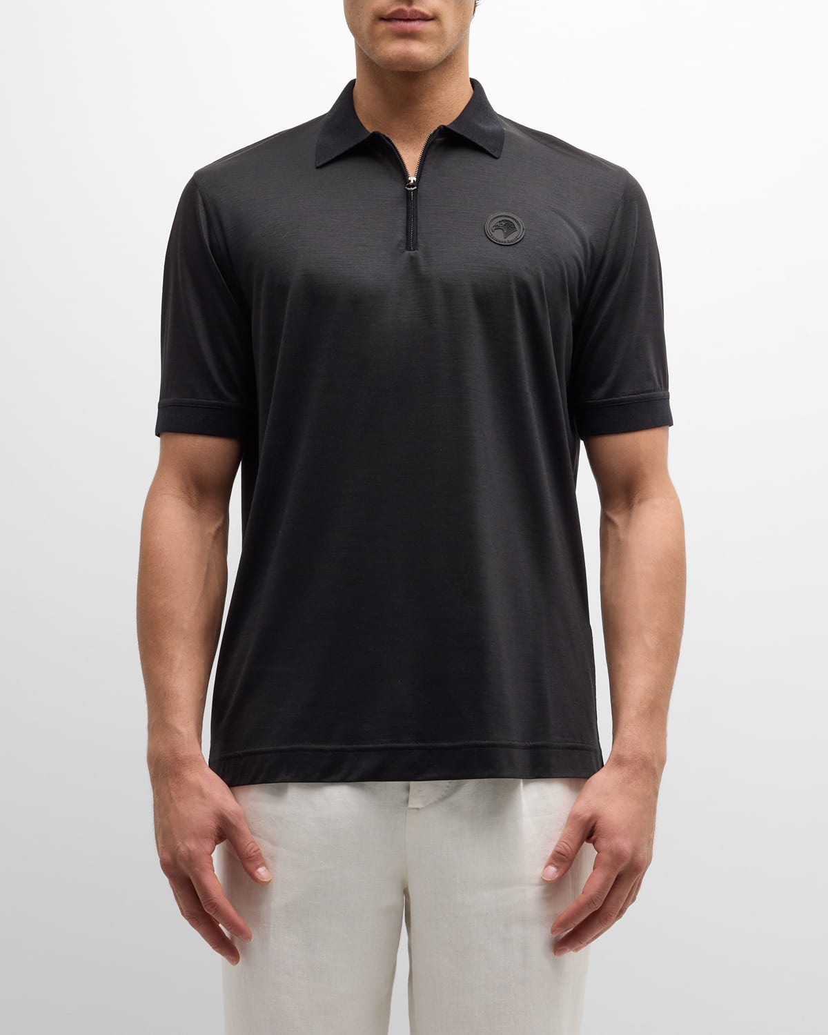 Shop Stefano Ricci Men's Wool Knit Quarter-zip Polo Shirt In Black