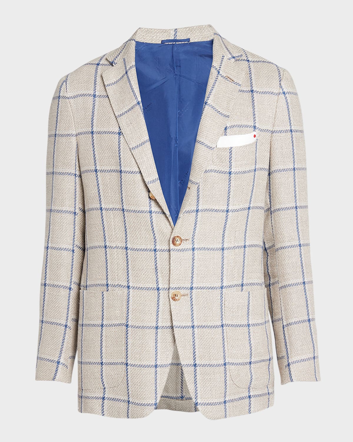 Shop Kiton Men's Windowpane Cashmere-linen Sport Coat In Blue