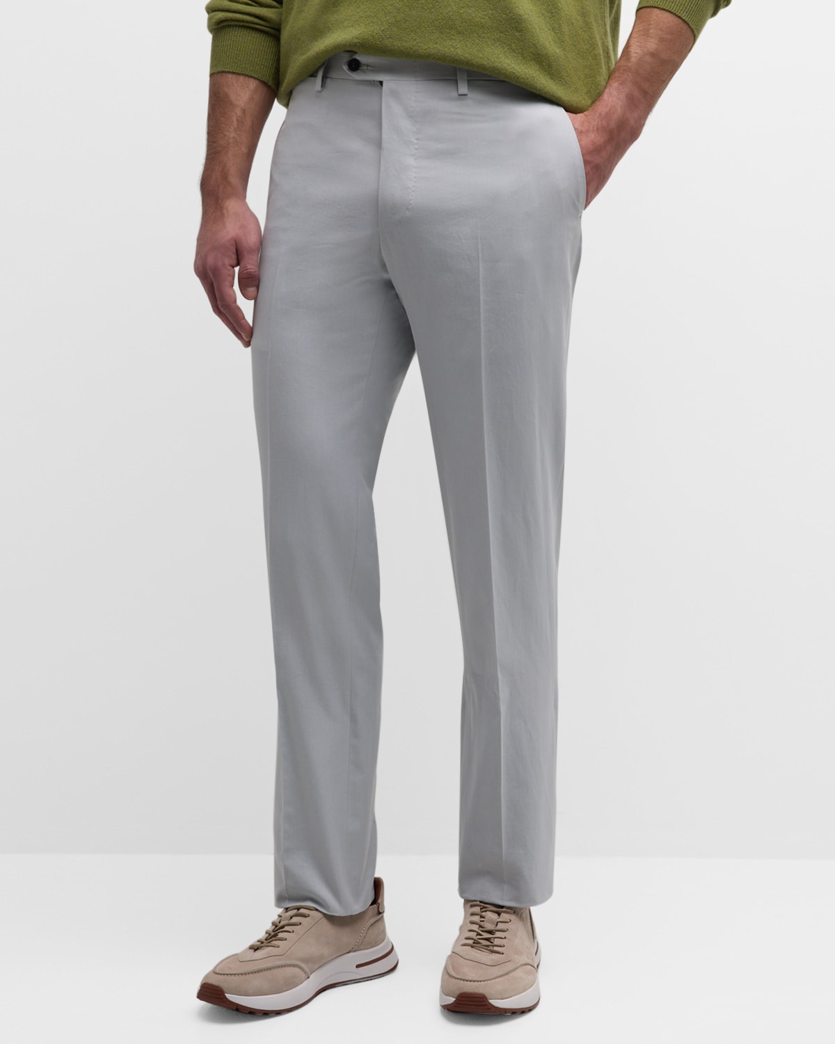 Kiton Men's Straight Cotton Twill Trousers In Gray