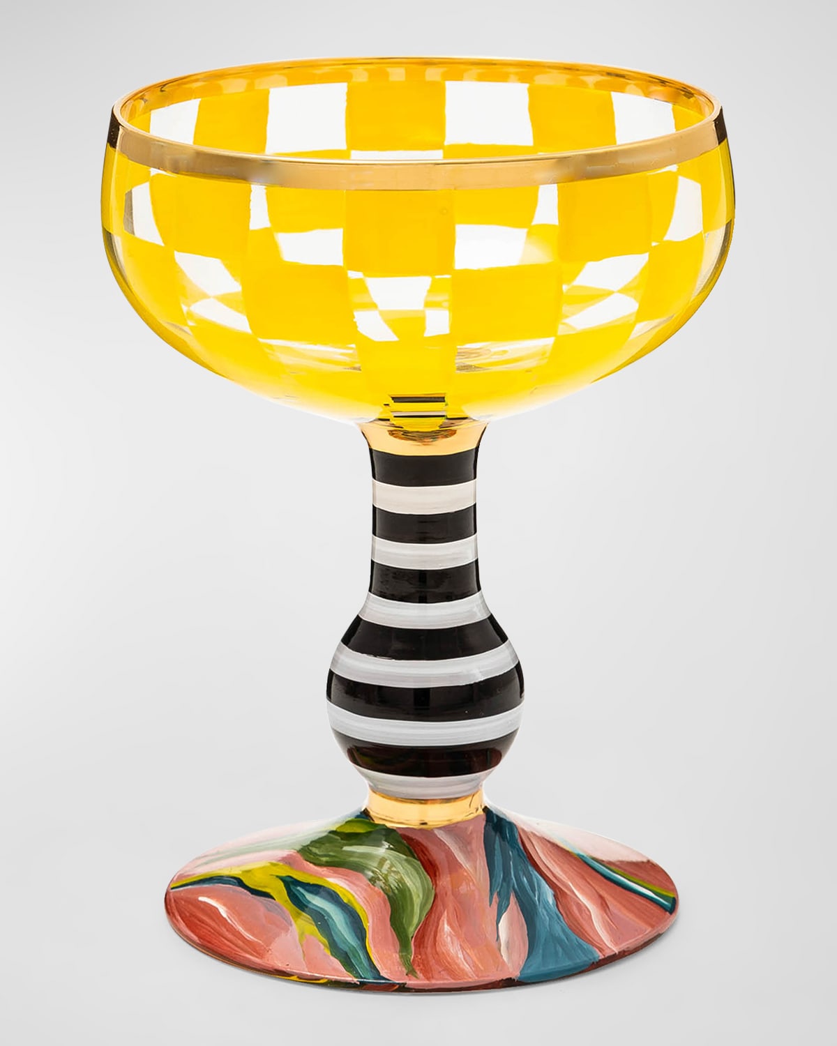 Mackenzie-childs Carnival Yellow Coupe Glass In Multi