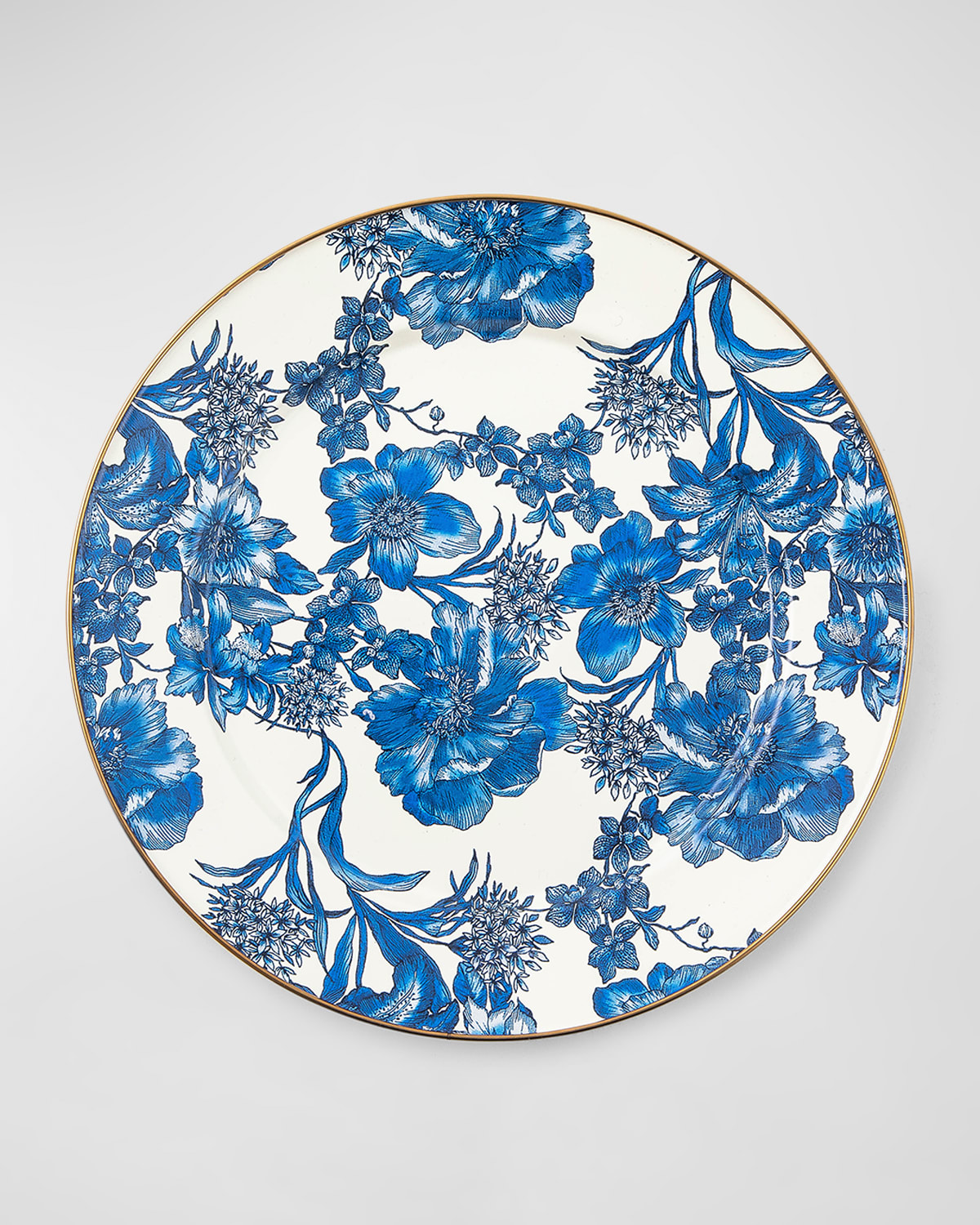 Mackenzie-childs English Garden Royal Blue Enamel Charger Plate In White