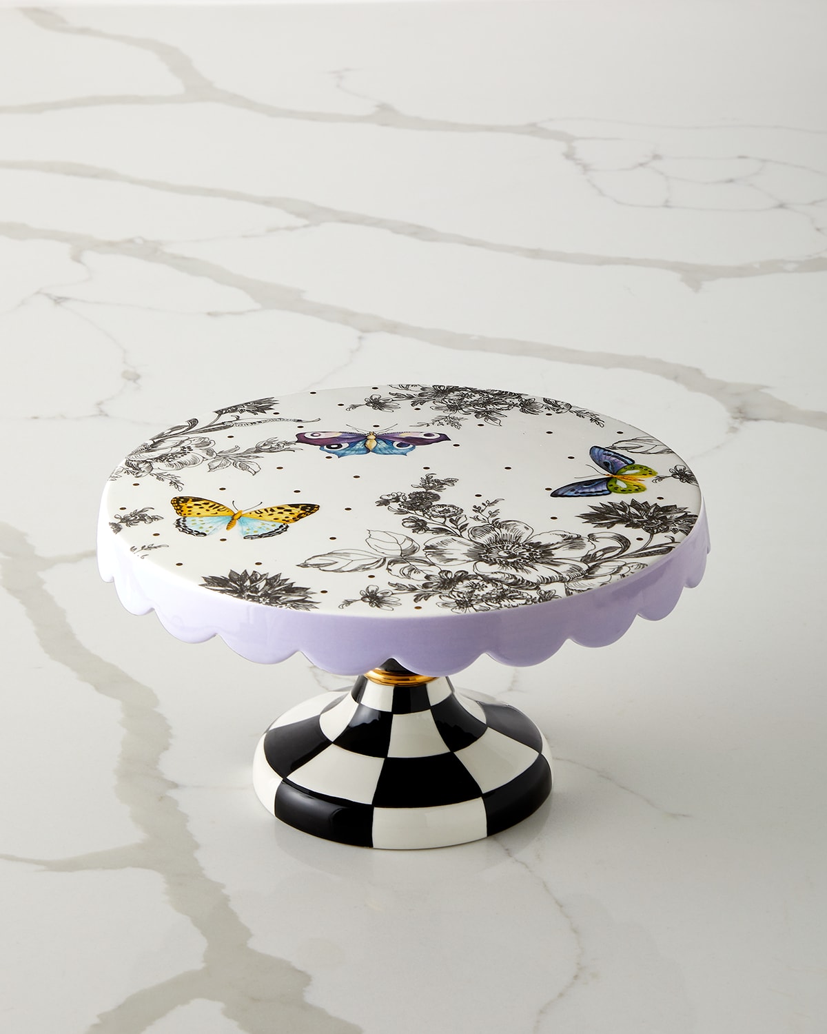 Mackenzie-childs Butterfly Toile Pedestal Platter