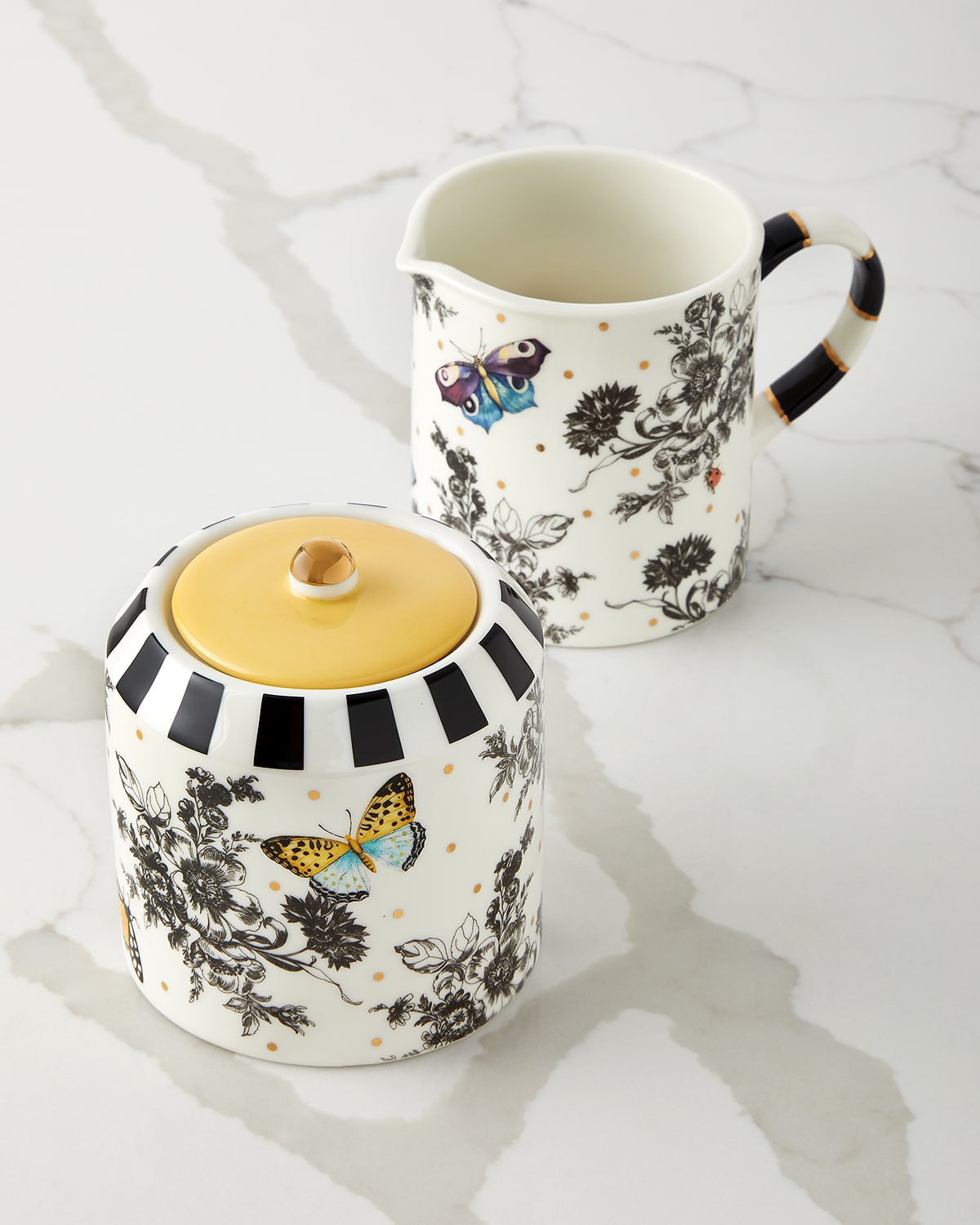 Mackenzie-childs Butterfly Toile Creamer And Sugar Set