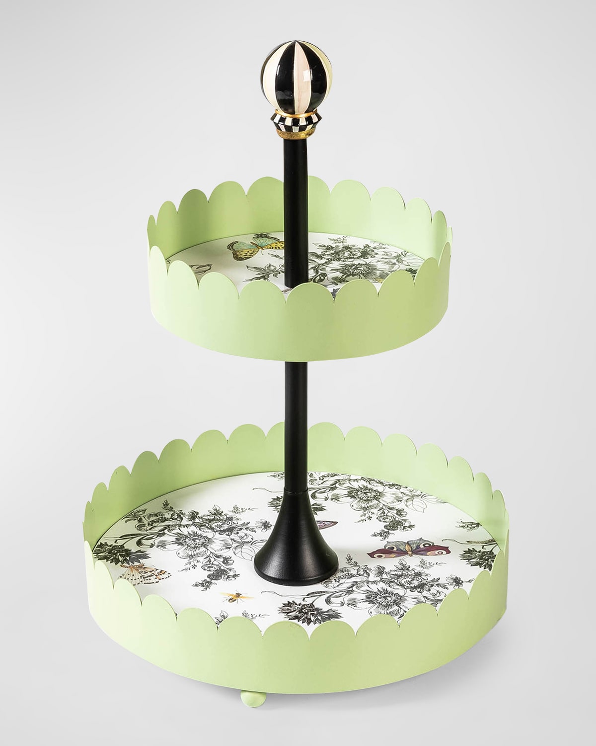 Mackenzie-childs Butterfly Toile Two Tiered Stand