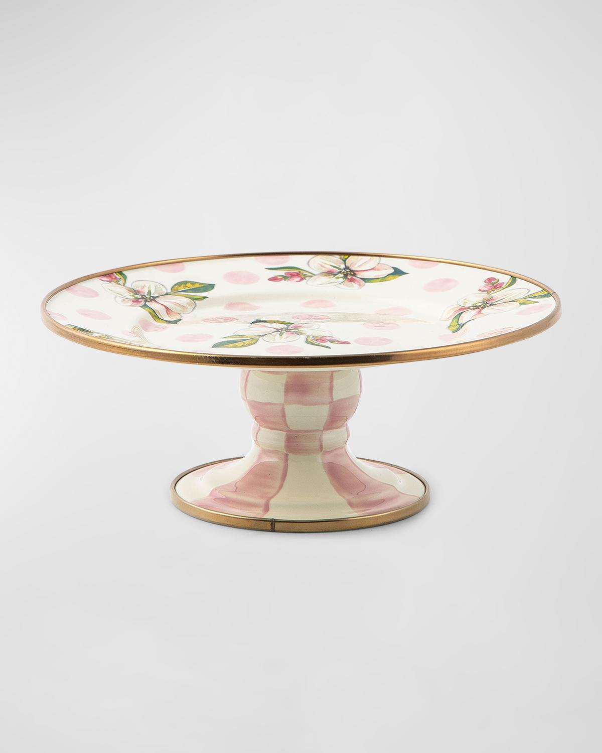 Mackenzie-childs Wildflowers Enamel Mini Pedestal Platter Pink In White