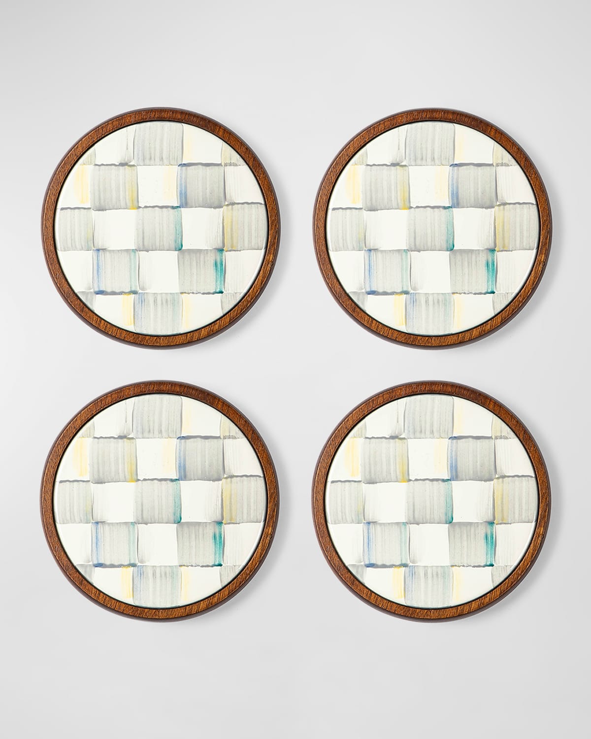 Mackenzie-childs Sterling Check 4-piece Enamel Coaster Set