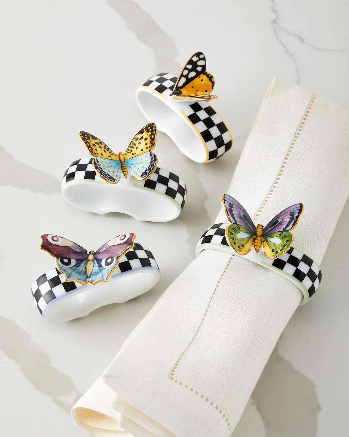 Mackenzie-childs Toile Butterfly Toile 4-piece Napkin Rings Set In Multi