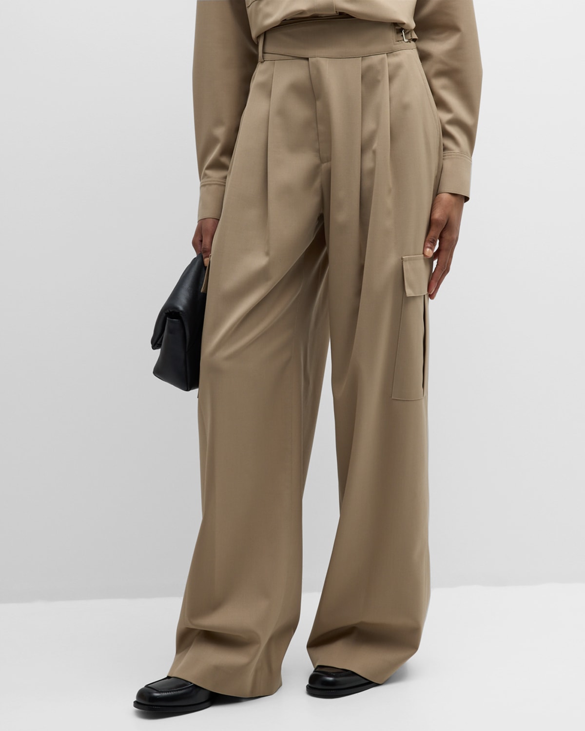 Nell Pleated Straight-Leg Cargo Trousers