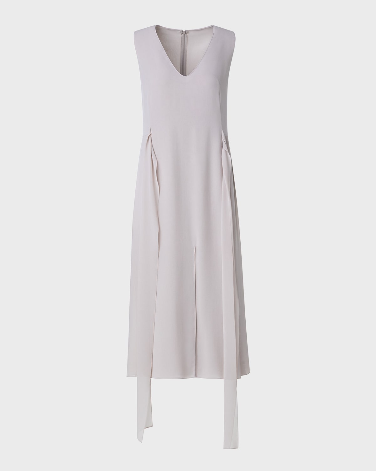 Akris V-neck Sleeveless Waist-tie Silk Midi Dress In Greige