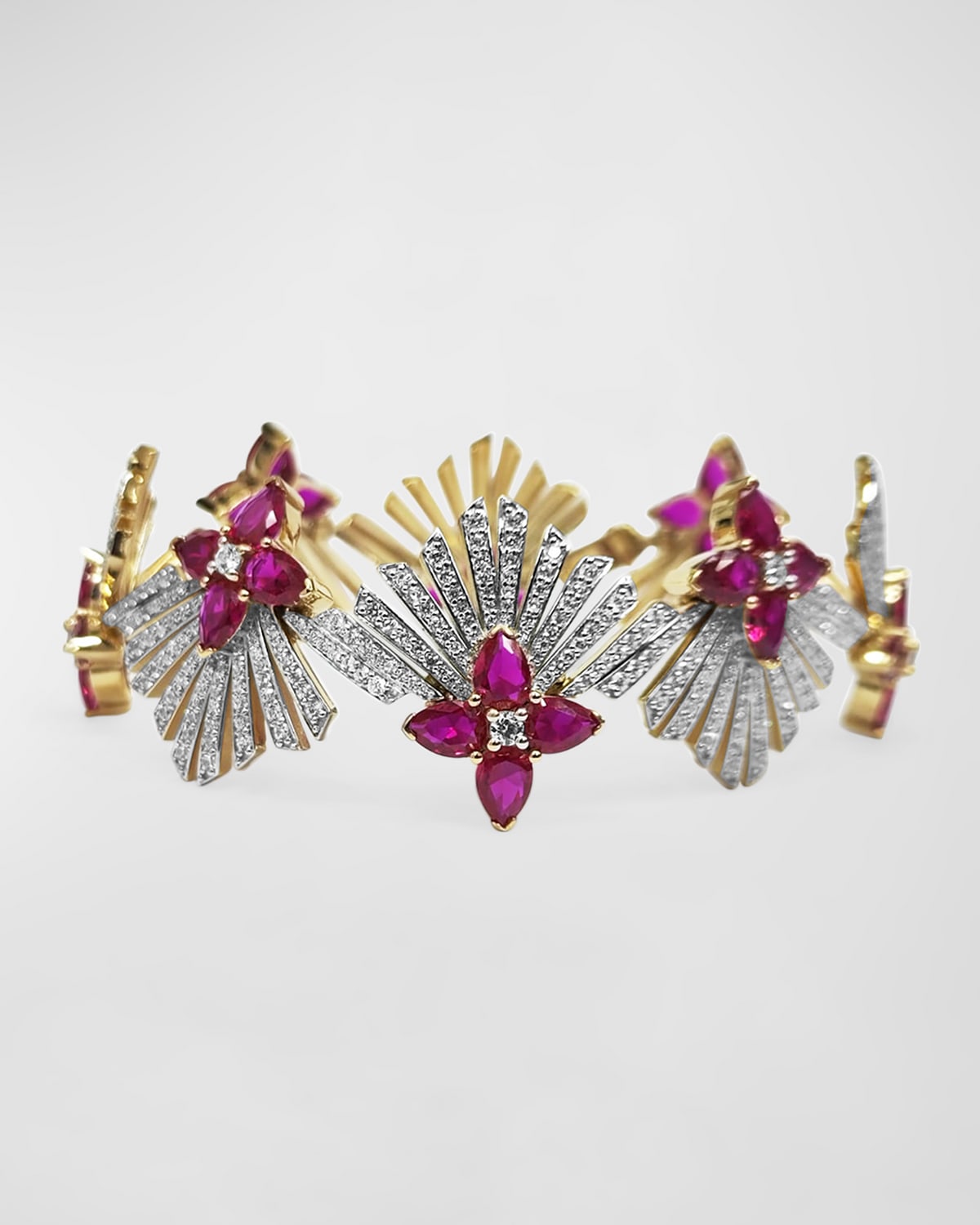 Stephen Dweck 18k Gold Ruby And Diamond Flower Bracelet In Pink