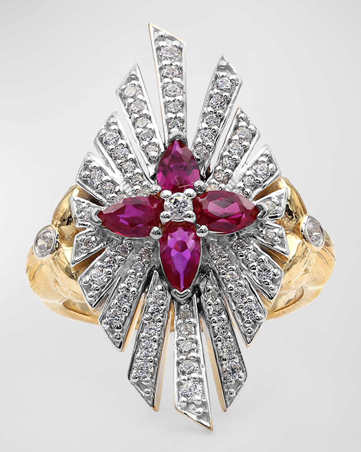 Stephen Dweck Ruby And Diamond Flower Statement Ring In Gold
