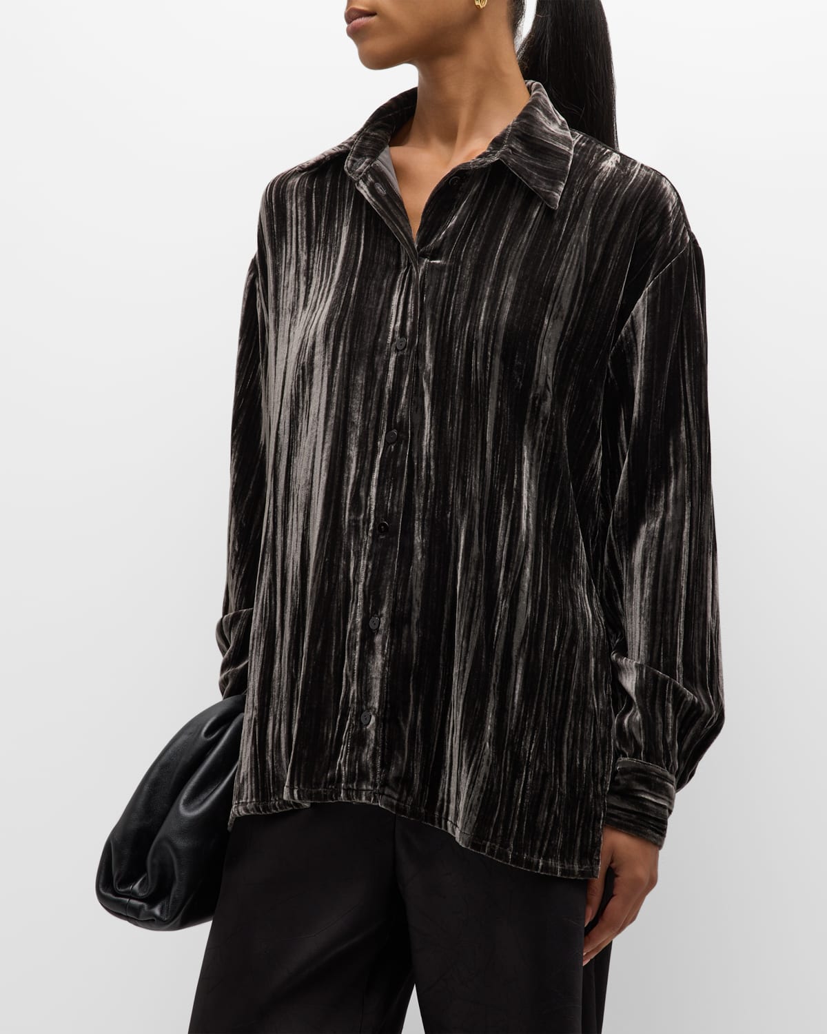 Enza Costa Silk Textured Velvet Shirt In Anthracite