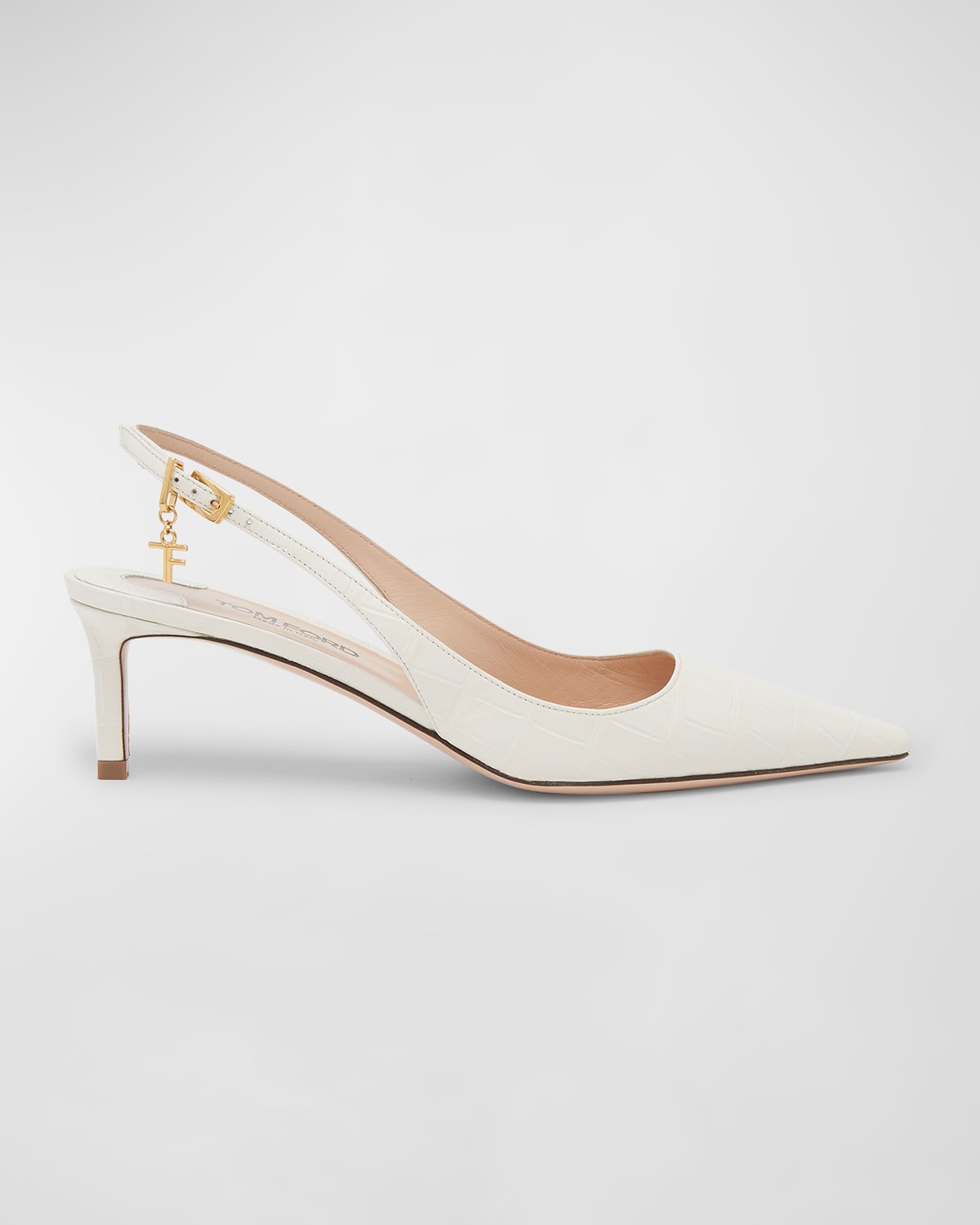Tom Ford Angelina Charm Croco Slingback Pumps In Cream
