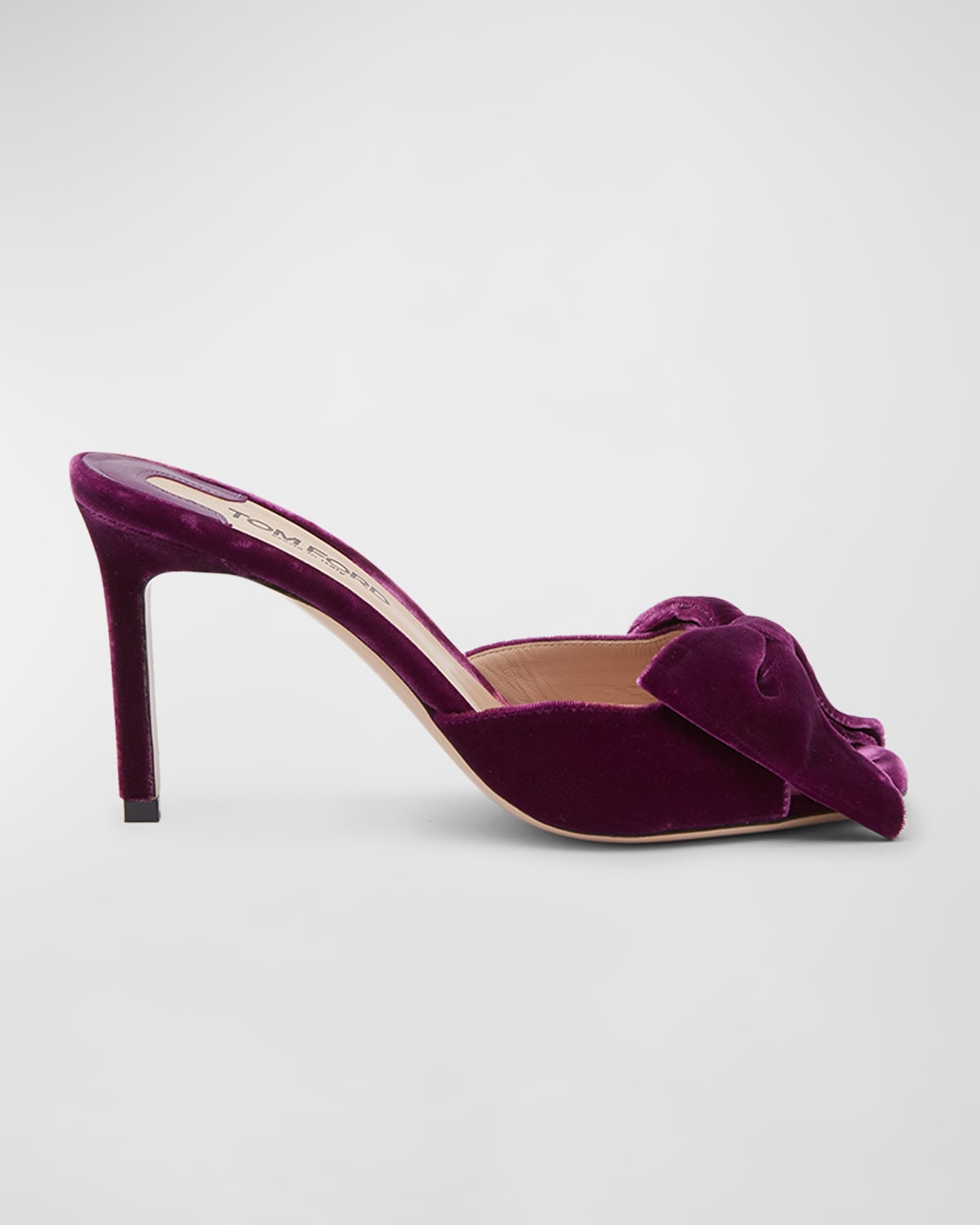 Tom Ford Velvet Bow Stiletto Mule Sandals In Plum
