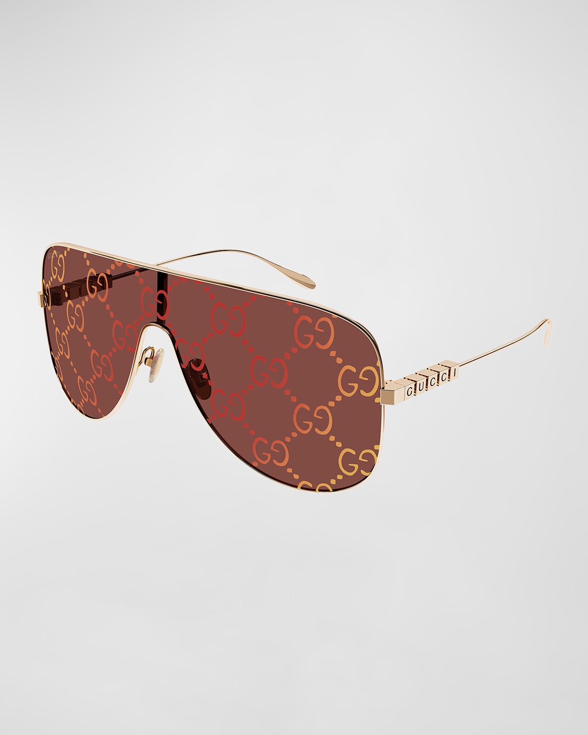 Shop Gucci Gg146s-003 Logo Lense Shield Sunglasses In Gold