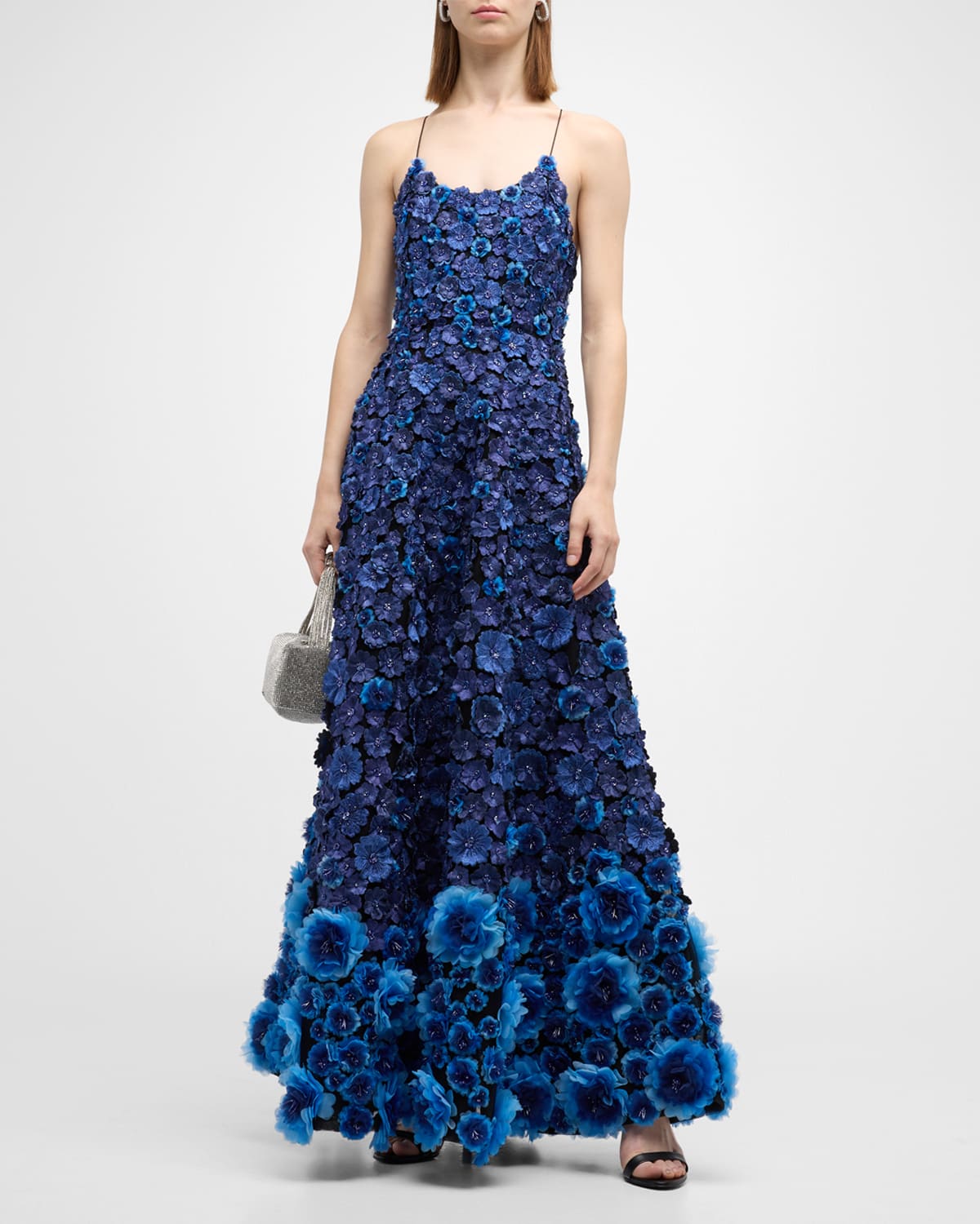 Shop Alice And Olivia Dominique Floral-embellished Ball Gown In Blackblue
