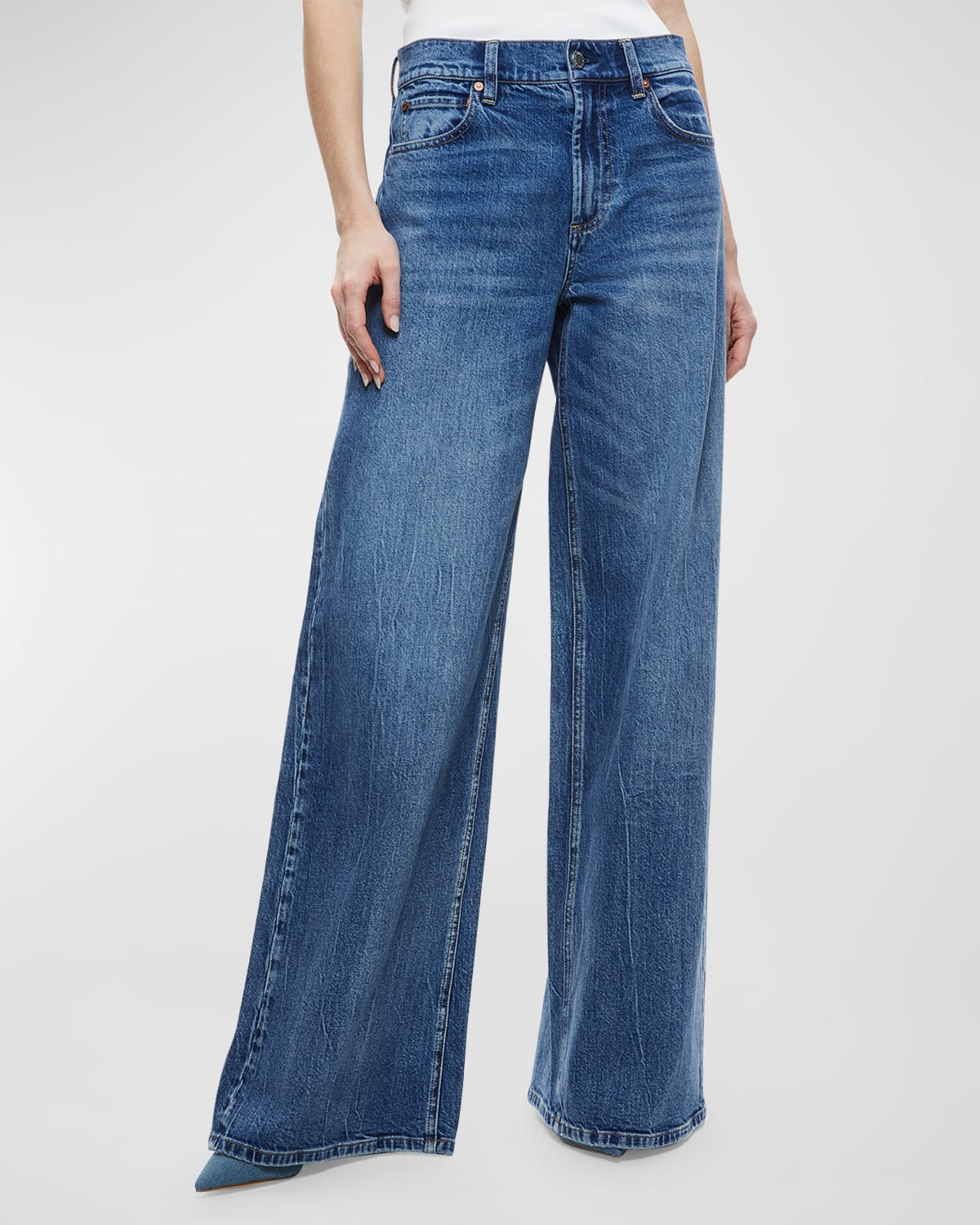 Alice And Olivia Trish Mid-rise Baggy Jeans In Brooklyn Blue