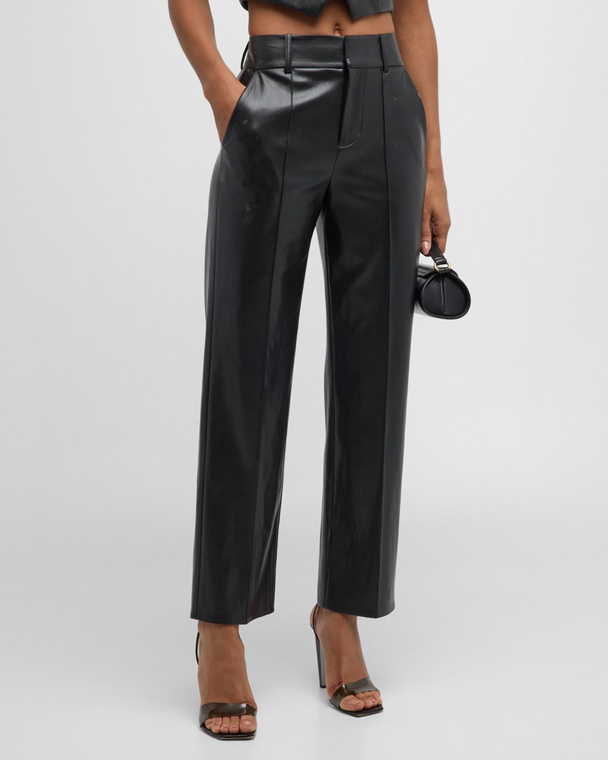 Shop Alice And Olivia Ming Vegan Leather Ankle Pants In Black