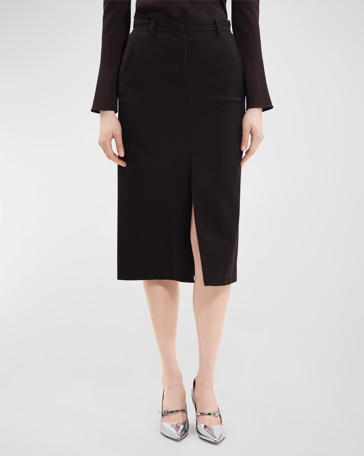 Theory Textured Wool Midi Trouser Skirt In Mink