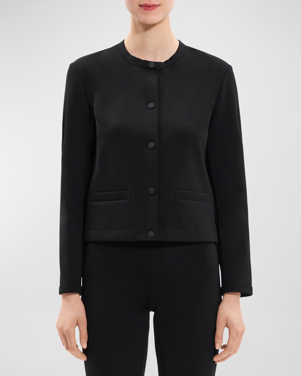 Theory Cropped Tab-hem Scuba Jacket In Black