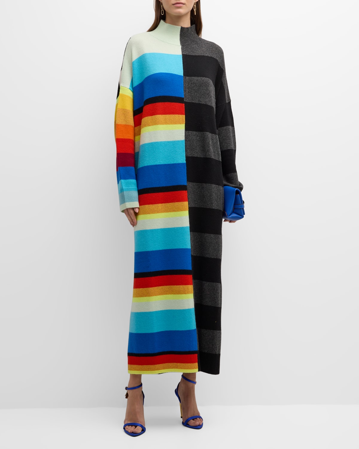 Oversize Colorblock Striped Sweater Dress