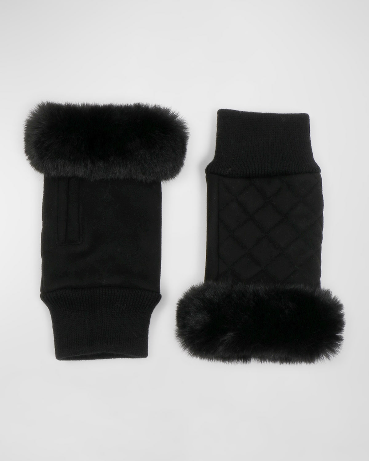 Carlton Faux Fur-Trim Fingerless Gloves