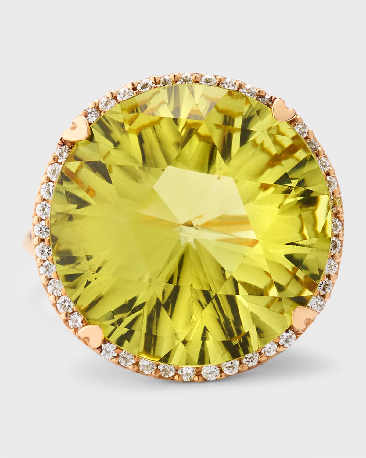 18K Rose Gold Round Lemon Quartz and Diamond Ring, Size 6