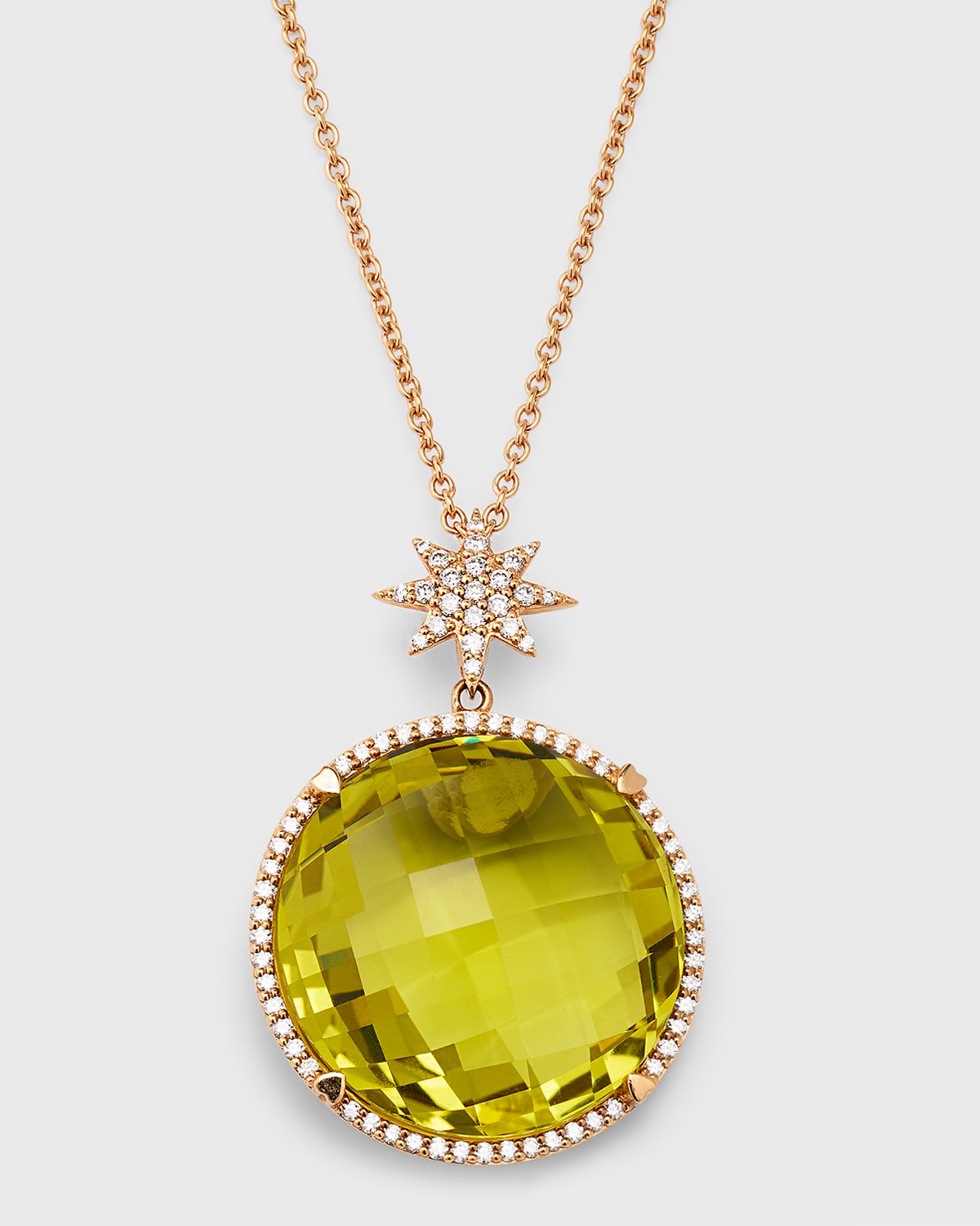 Rocks 18K Rose Gold Lemon Quartz Diamond Halo and Star Bail Pendant Necklace