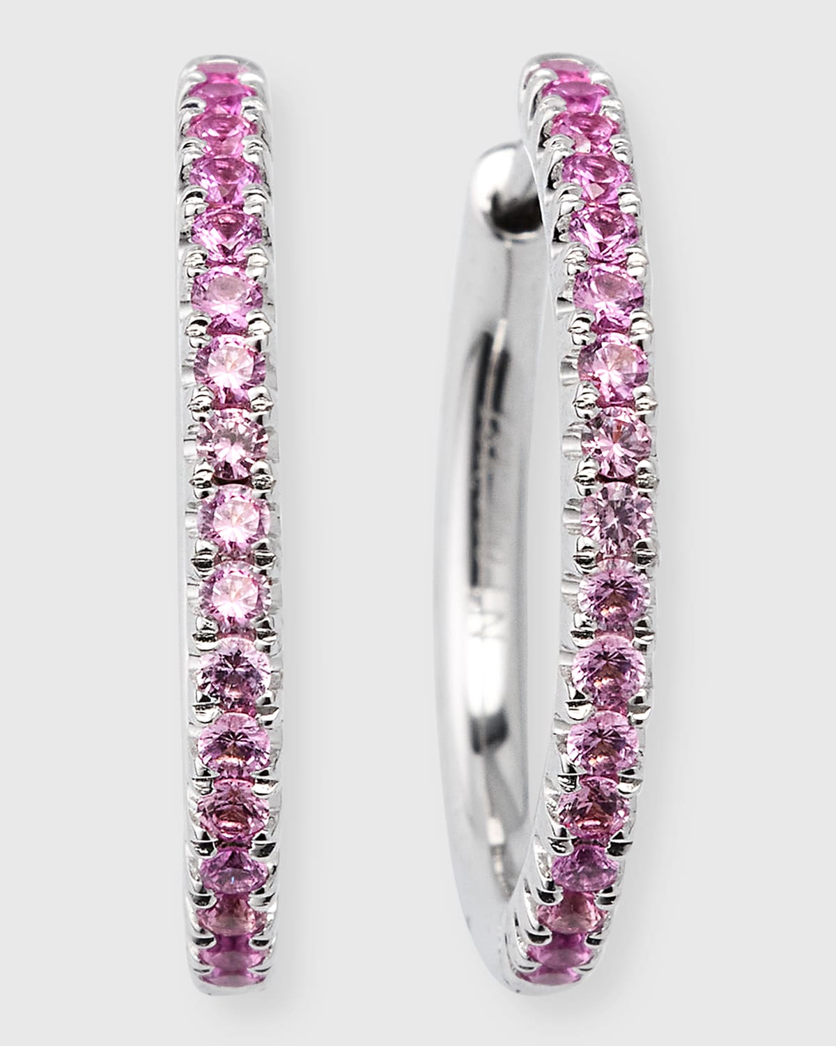 18K White Gold Graduated Color Pink Sapphire Hoop Earrings