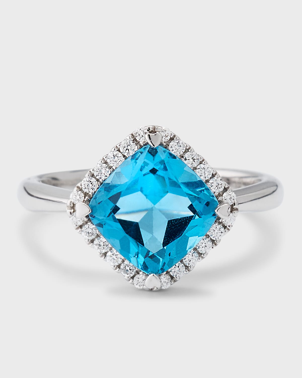 Lisa Nik 18k White Gold Cushion Swiss Blue Topaz And Diamond Ring