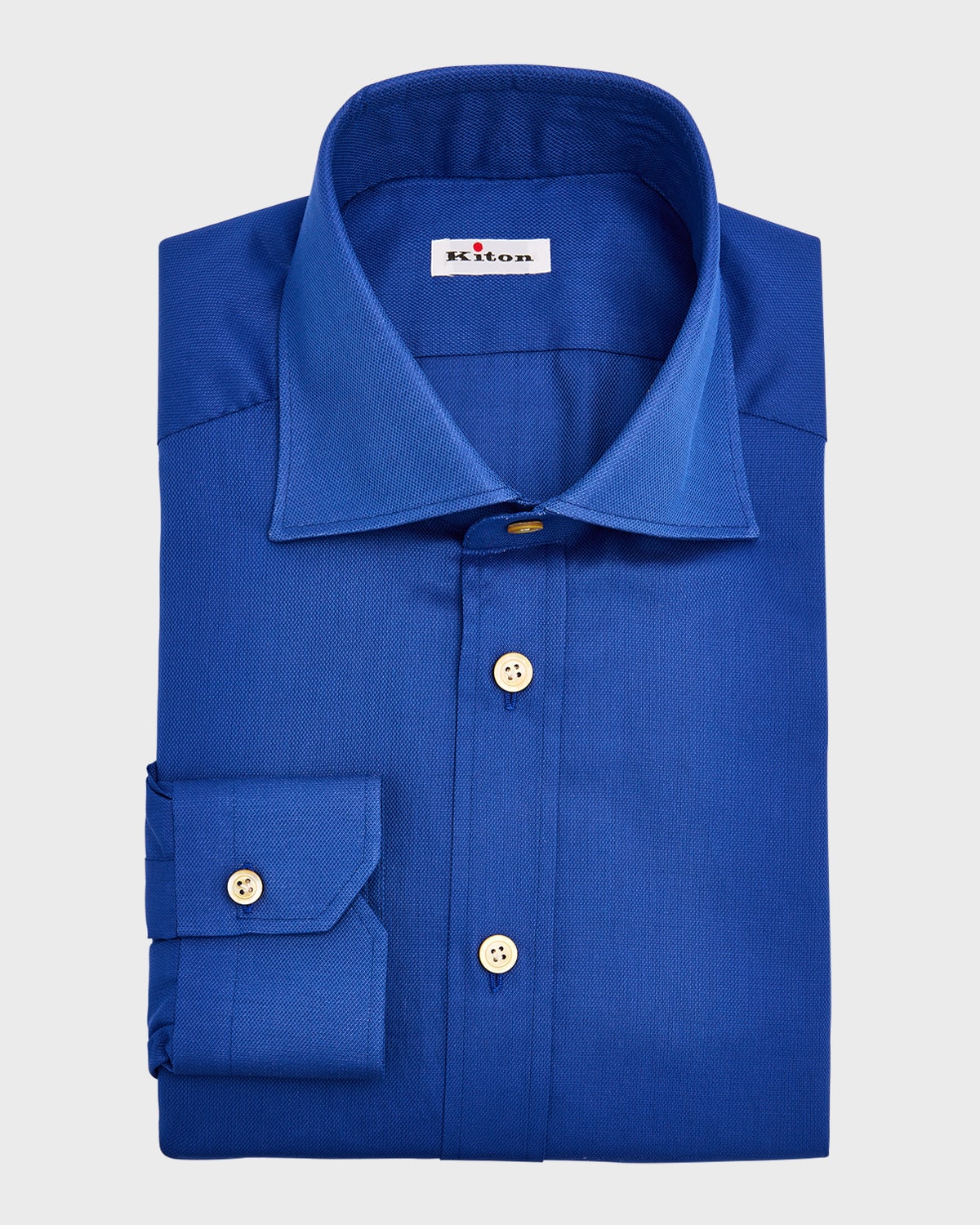 Kiton Men's Textured Cotton Dress Shirt In Blue
