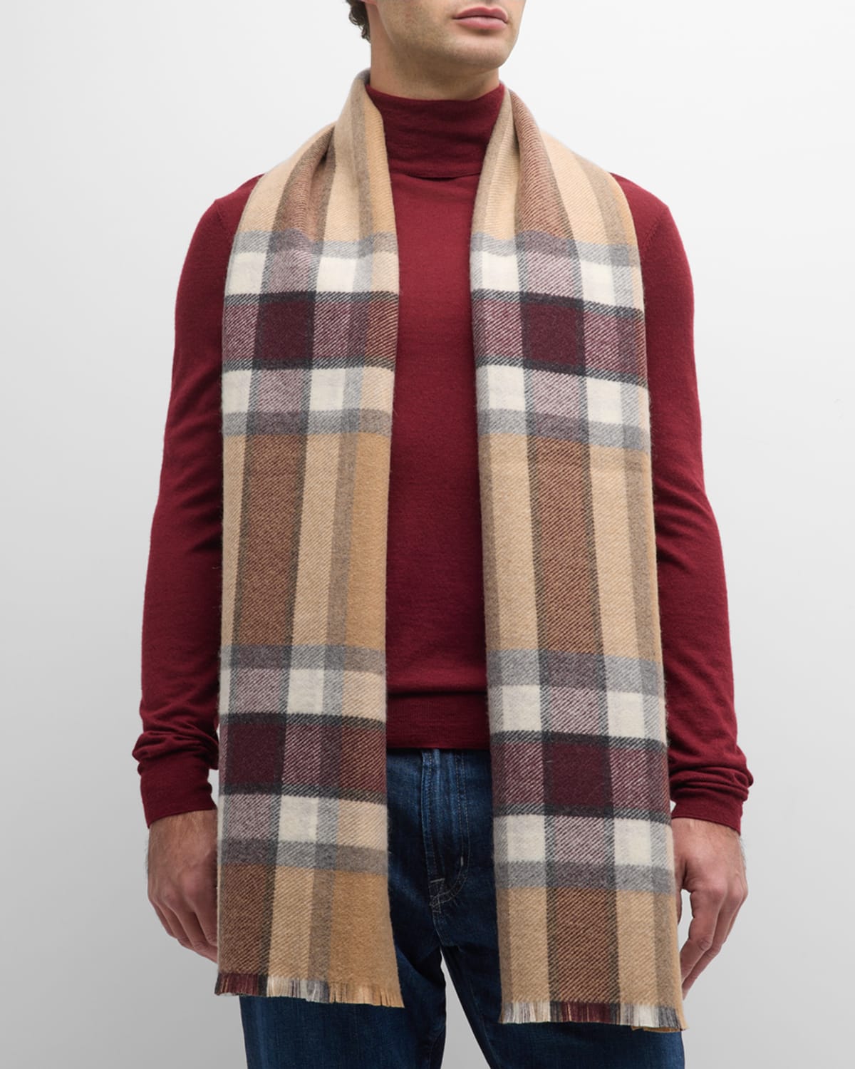 Unisex Wool Double-Face Plaid Scarf
